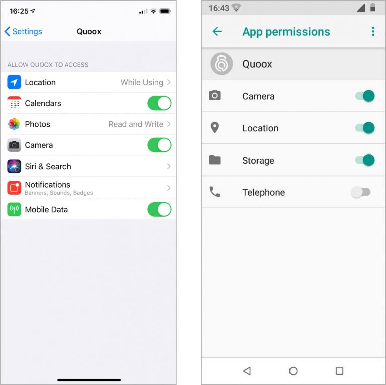 Mobile app permissions Quoox Knowledge Base