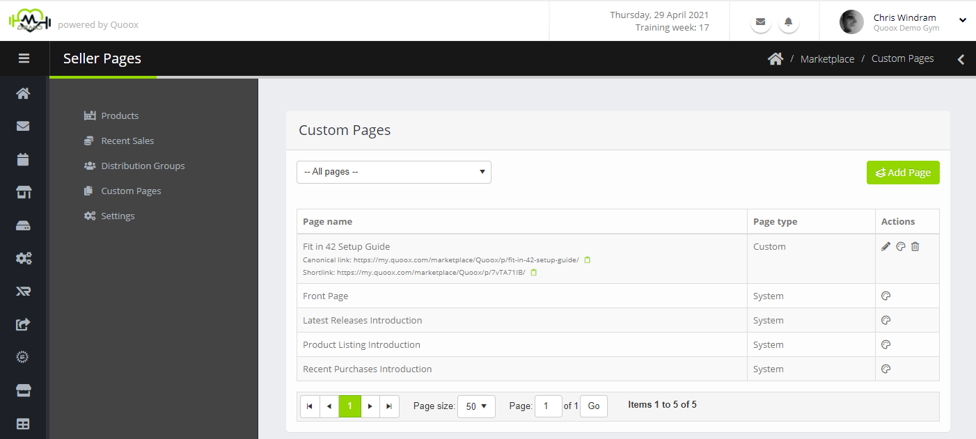 Custom pages